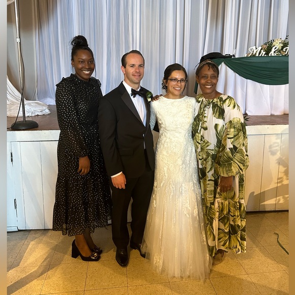 *Worn Once* Julia Jordan Midi Dress | Black w/Gold Dots | Size 8 - Picture 3 of 4